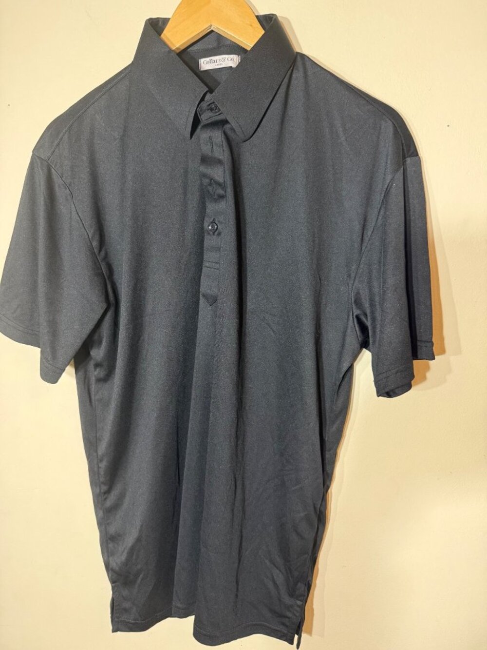 Collars & Co Mens Black Dress Collar Polo Shirt Large 100% Polyester Short Sleev